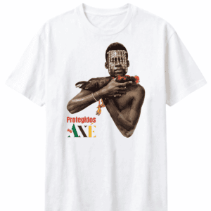 Orixá Exu com arte de oferenda, camiseta pluz size branca Protegidos pelo Axé, orixá, entidade, umbanda, candomblé, terreiro