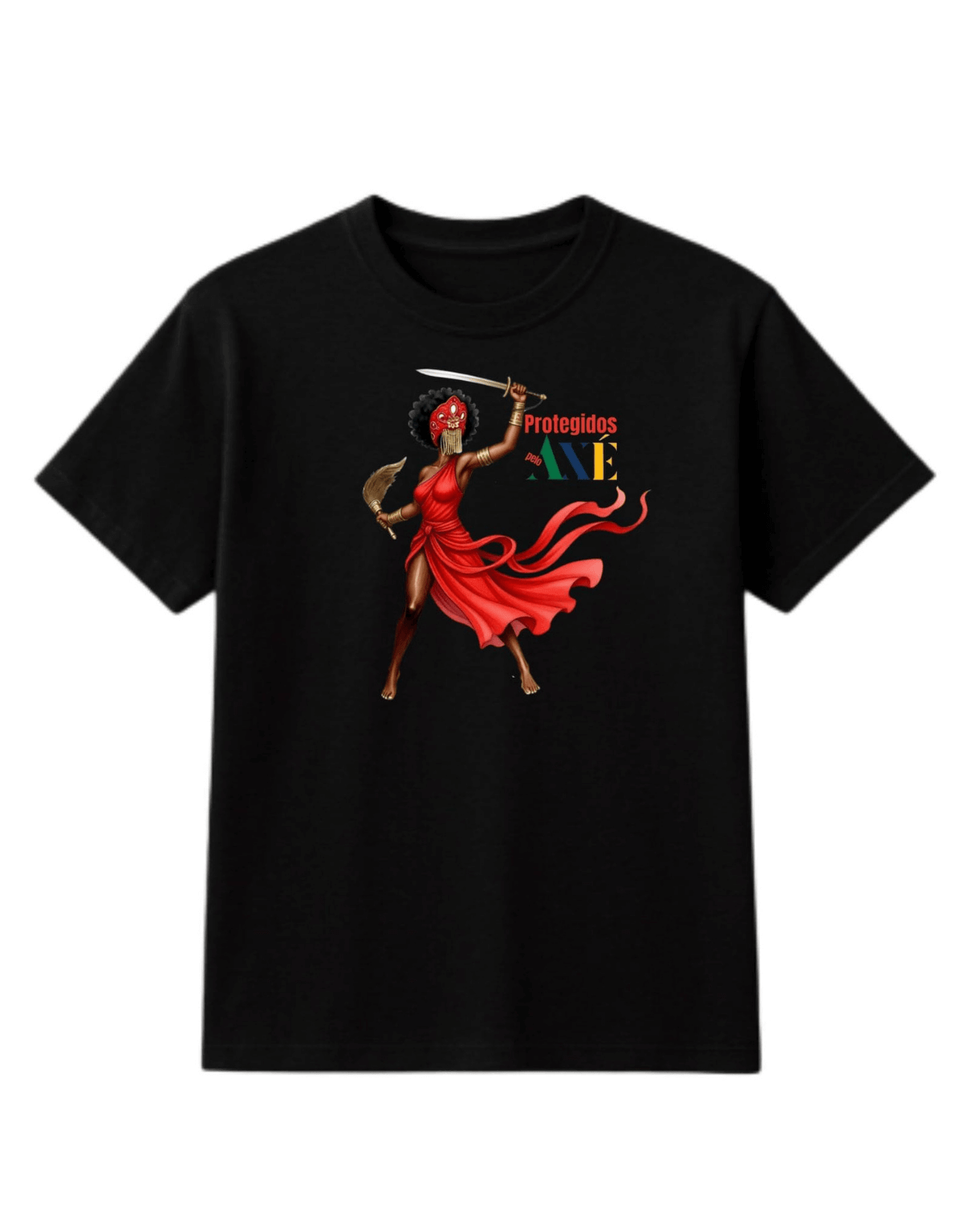 Orixá Iansã guerreira camiseta infantil preta- 100% algodão Protegidos pelo Axé, entidade, umbanda, candomblé, terreiro