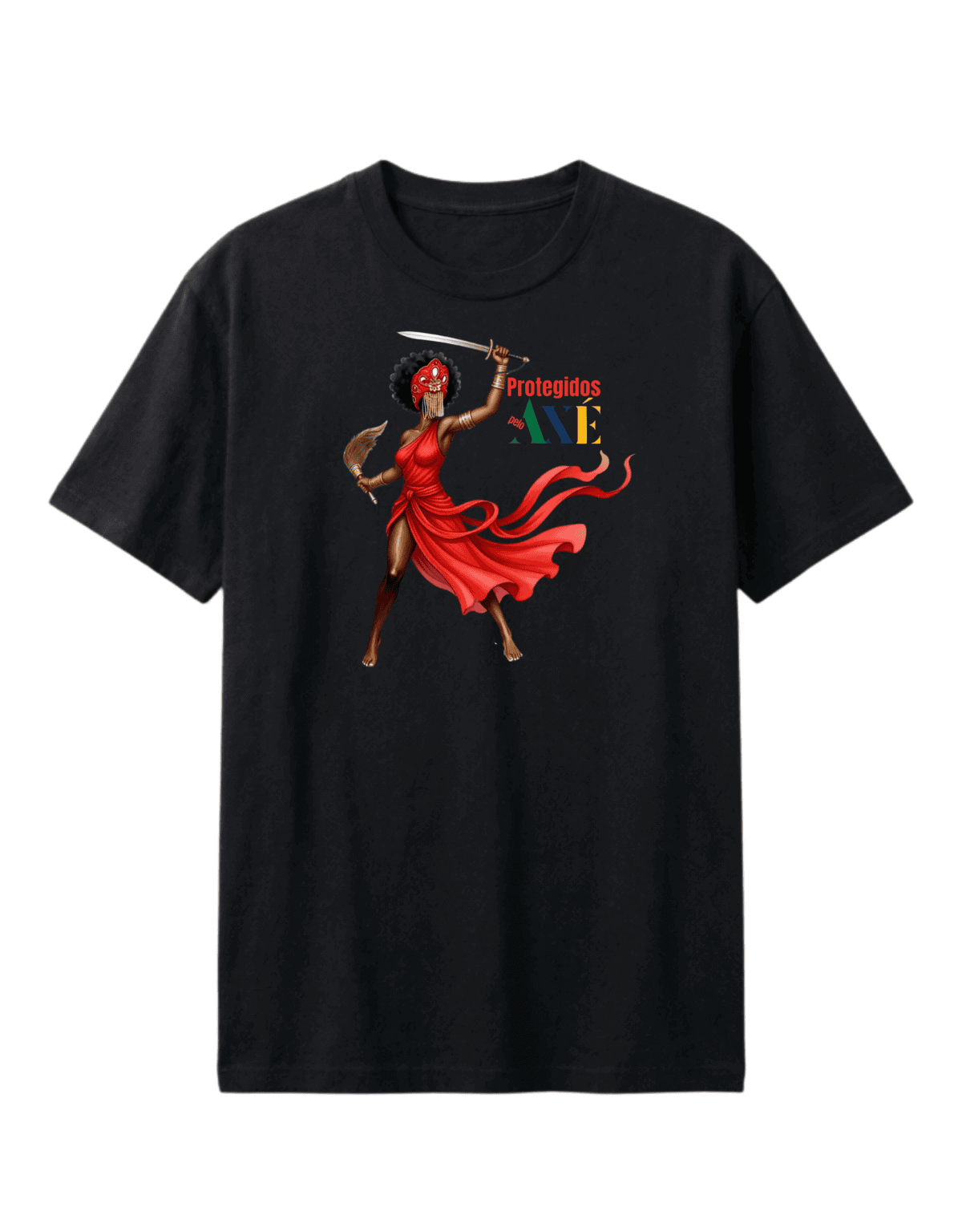 Orixá Iansã guerreira camiseta pluz size preta- 100% algodão Protegidos pelo Axé, entidade, umbanda, candomblé, terreiro