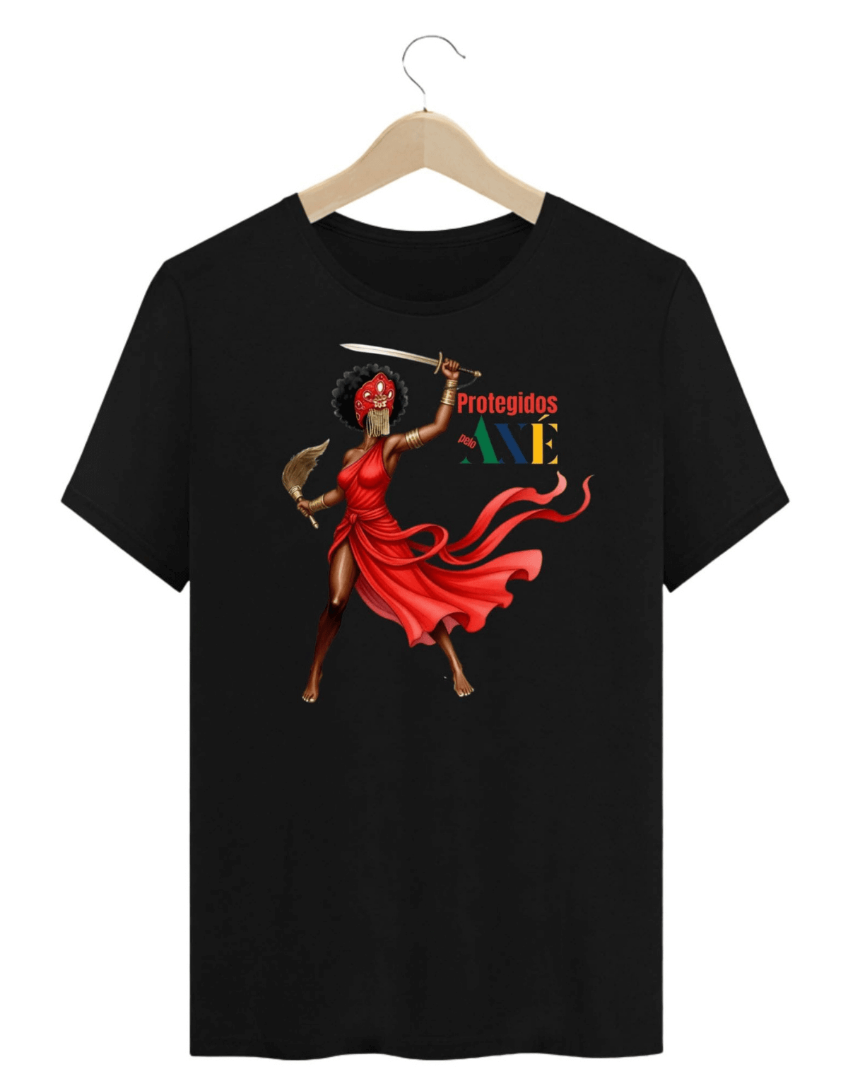 Orixá Iansã guerreira camiseta unissex preta- 100% algodão Protegidos pelo Axé, entidade, umbanda, candomblé, terreiro