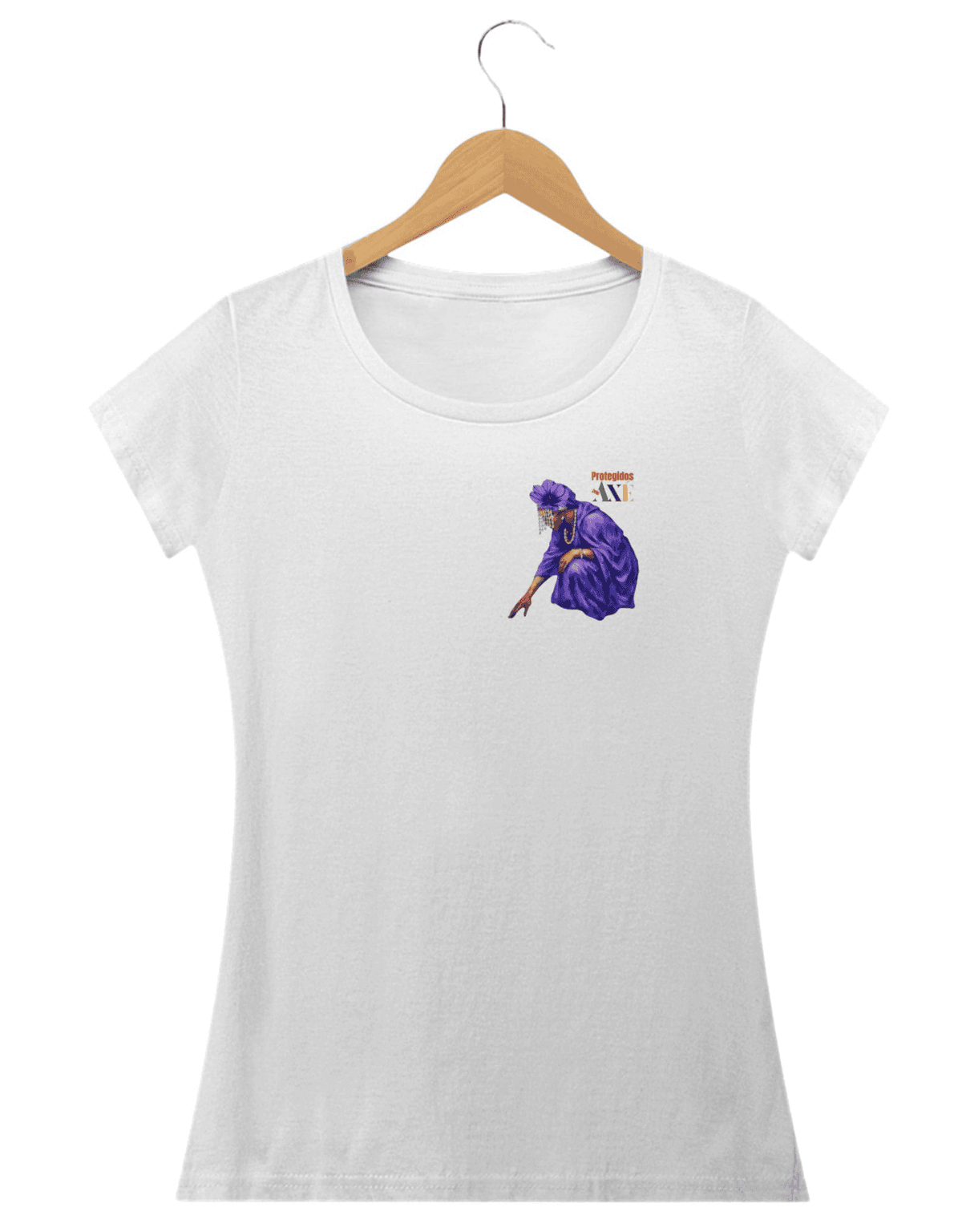 Orixá Nanã Buruque coração camiseta feminina branca - 100% algodão Protegidos pelo Axé, entidade, umbanda, candomblé, terreiro