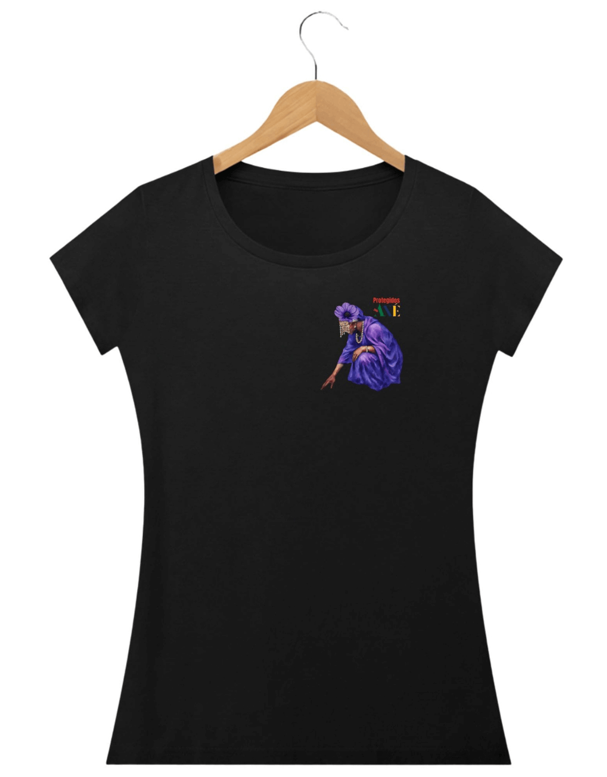 Orixá Nanã Buruque coração camiseta feminina preta - 100% algodão Protegidos pelo Axé, entidade, umbanda, candomblé, terreiro