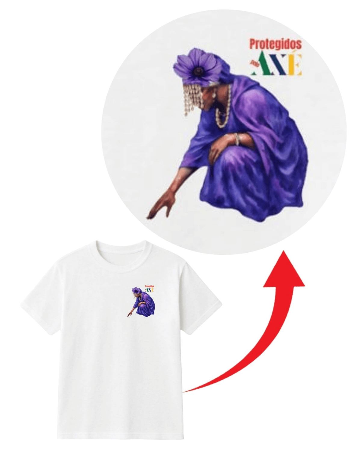 Orixá Nanã Buruque coração camiseta infantil branca - 100% algodão Protegidos pelo Axé, entidade, umbanda, candomblé, terreiro,detalhe