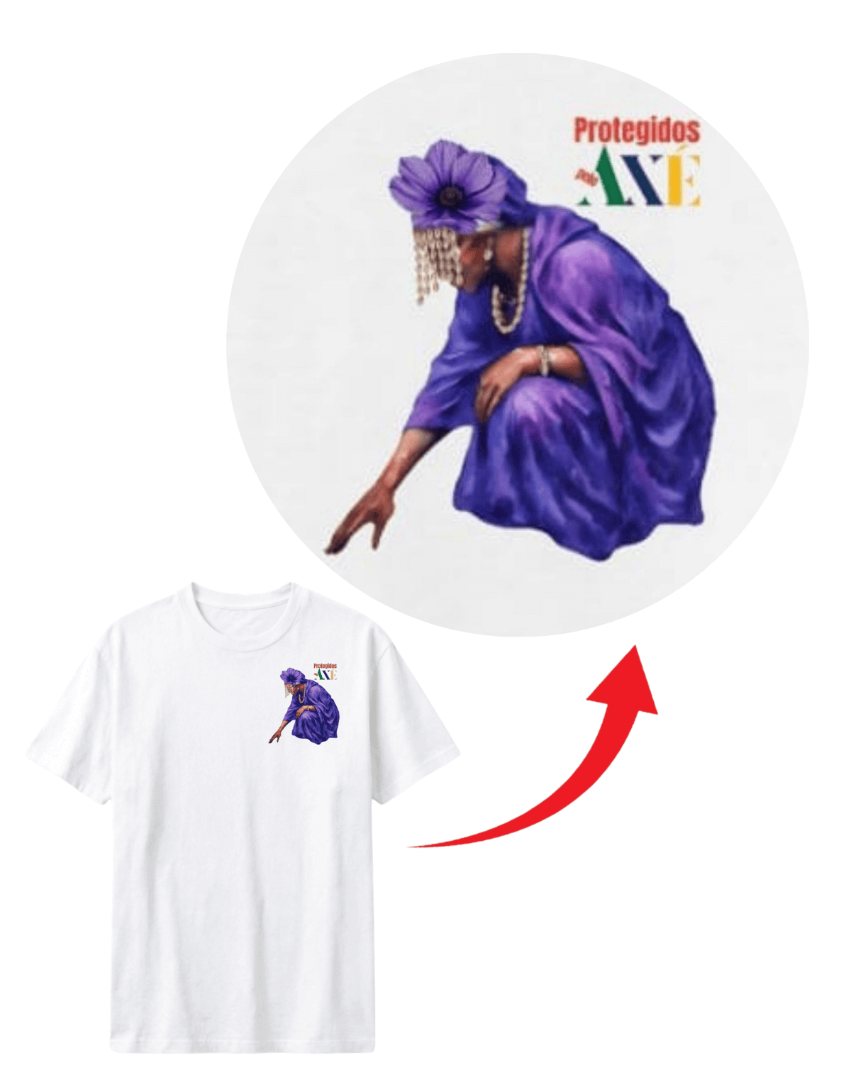 Orixá Nanã Buruque coração camiseta pluz size branca - 100% algodão Protegidos pelo Axé, entidade, umbanda, candomblé, terreiro, detalhe