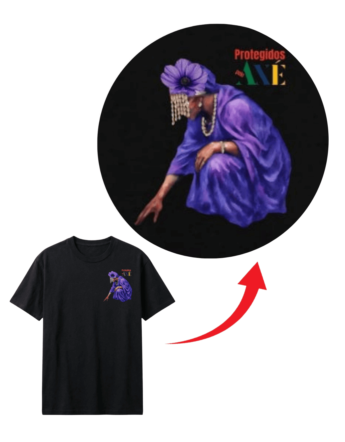 Orixá Nanã Buruque coração camiseta pluz size preta - 100% algodão Protegidos pelo Axé, entidade, umbanda, candomblé, terreiro, detalhe