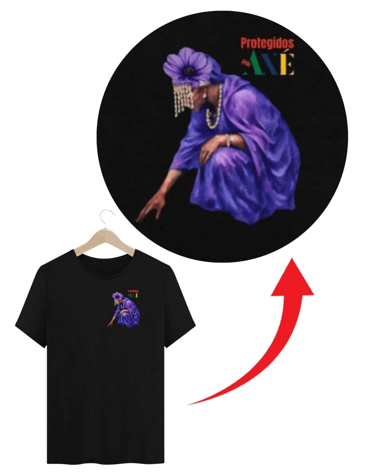 Orixá Nanã Buruque coração camiseta unissex preta - 100% algodão Protegidos pelo Axé, entidade, umbanda, candomblé, terreiro, detalhe