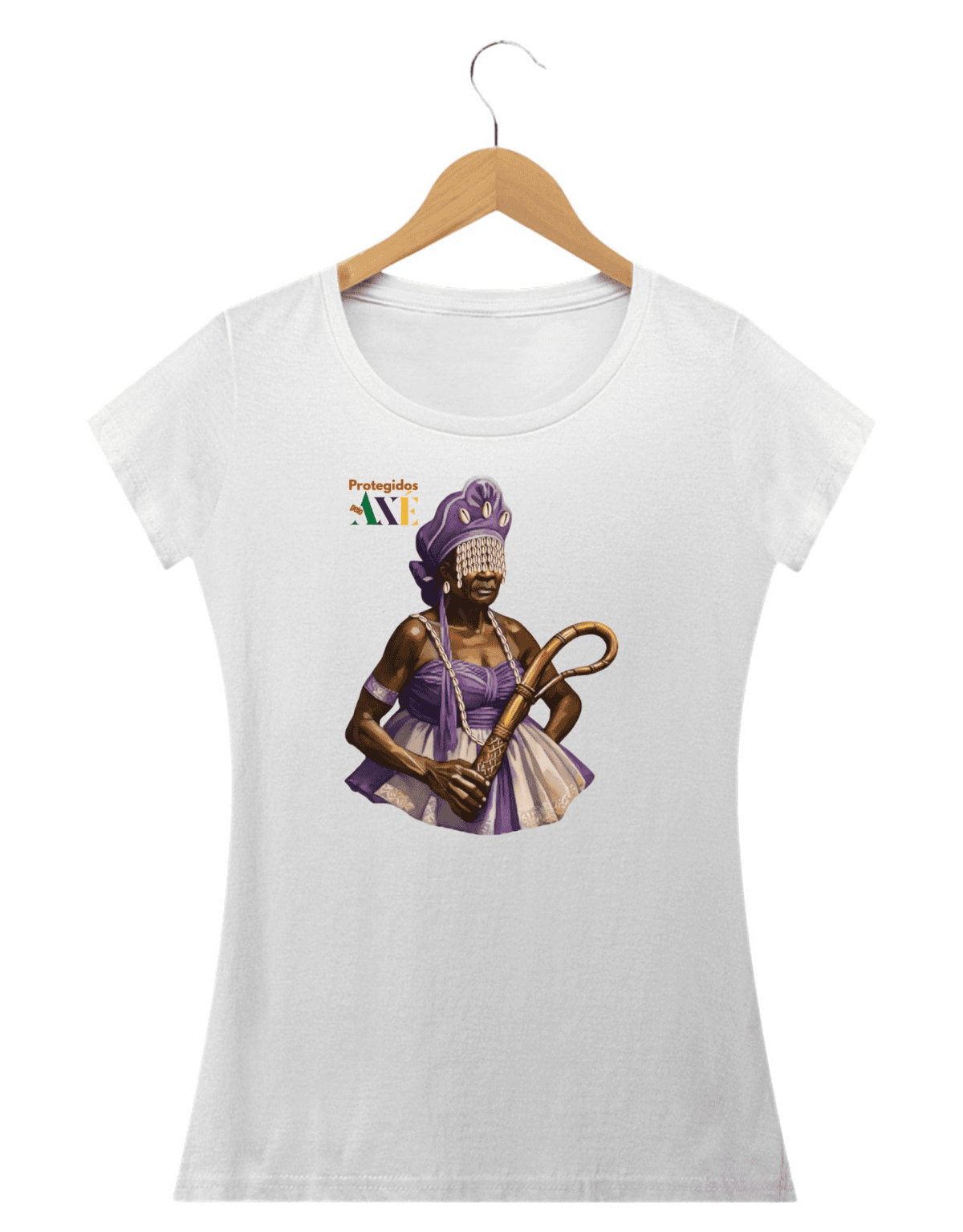 Orixá Nanã Buruque ibiri camiseta feminina branca - 100% algodão Protegidos pelo Axé, entidade, umbanda, candomblé, terreiro