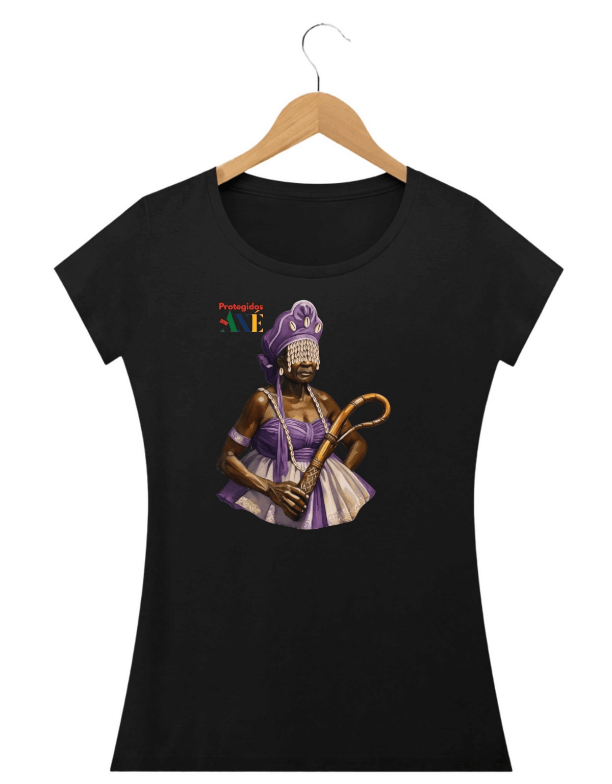 Orixá Nanã Buruque ibiri camiseta feminina preta - 100% algodão Protegidos pelo Axé, entidade, umbanda, candomblé, terreiro