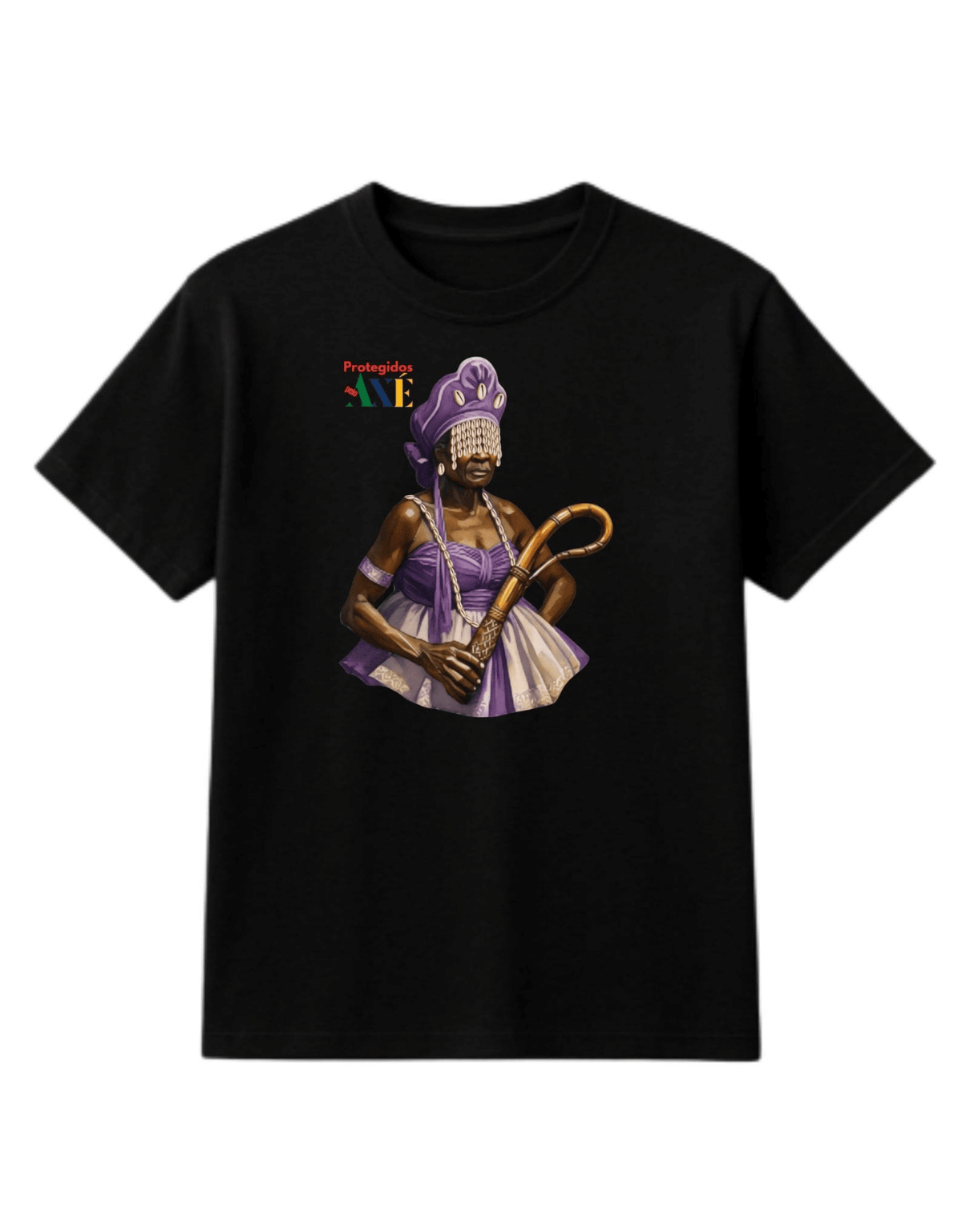 Orixá Nanã Buruque ibiri camiseta infantil preta - 100% algodão Protegidos pelo Axé, entidade, umbanda, candomblé, terreiro